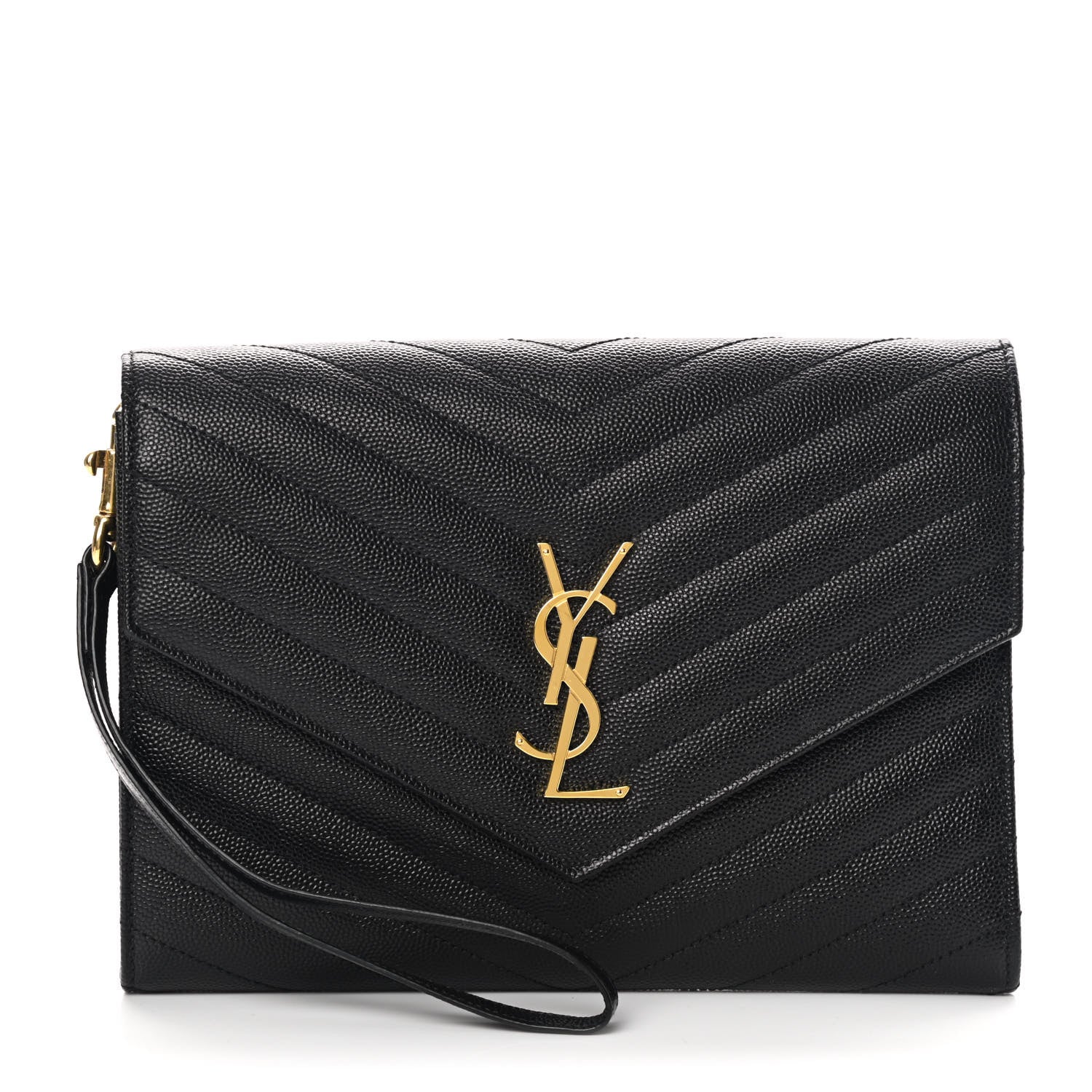 Saint Laurent Grain De Poudre Matelasse Chevron Monogram Envelope Clutch Black 1 of 7