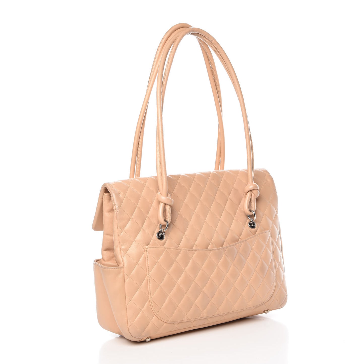 Calfskin Quilted Large Cambon Flap Beige Black