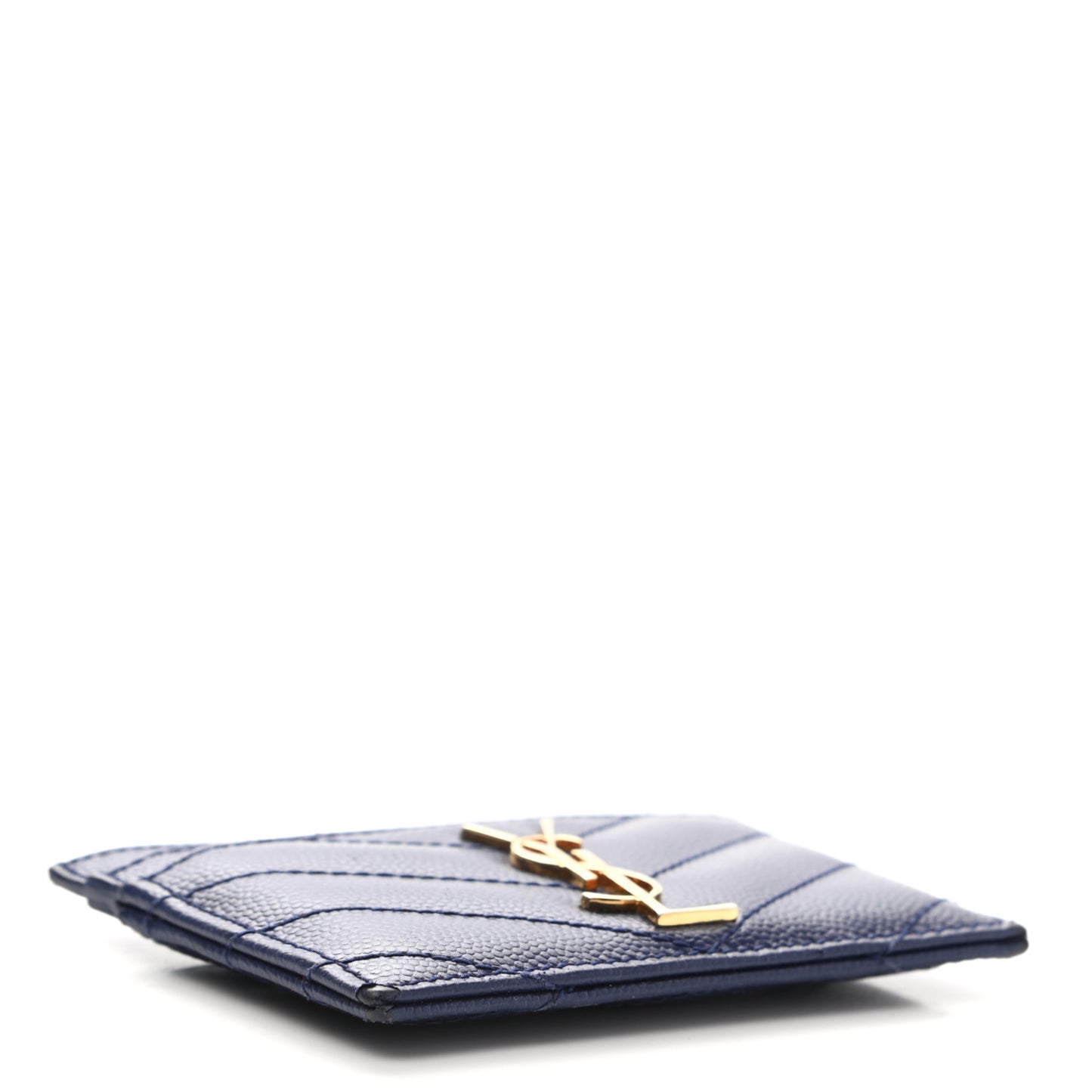 Grain De Poudre Matelasse Chevron Monogram Credit Card Case Navy
