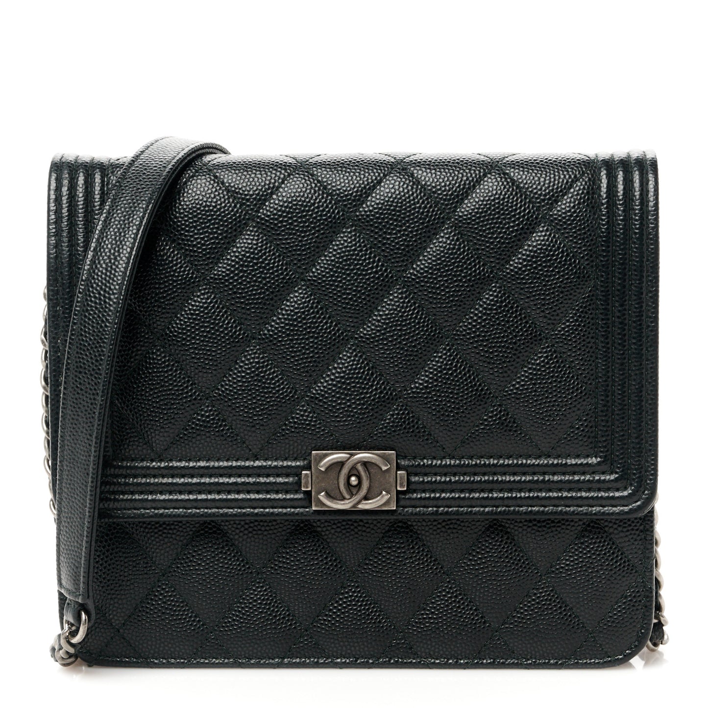 Caviar Quilted Boy Square Wallet on Chain WOC Black