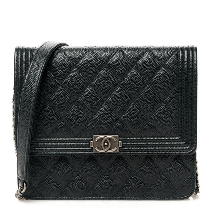 Chanel Caviar Quilted Boy Square Wallet on Chain WOC Black 1 of 12