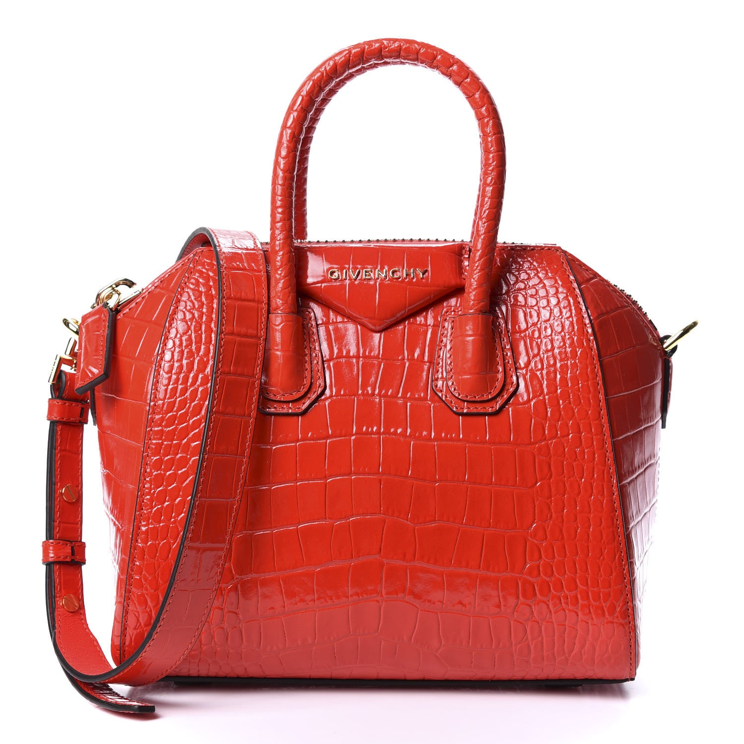 Givenchy Calfskin Crocodile Embossed Mini Antigona Red 1 of 11