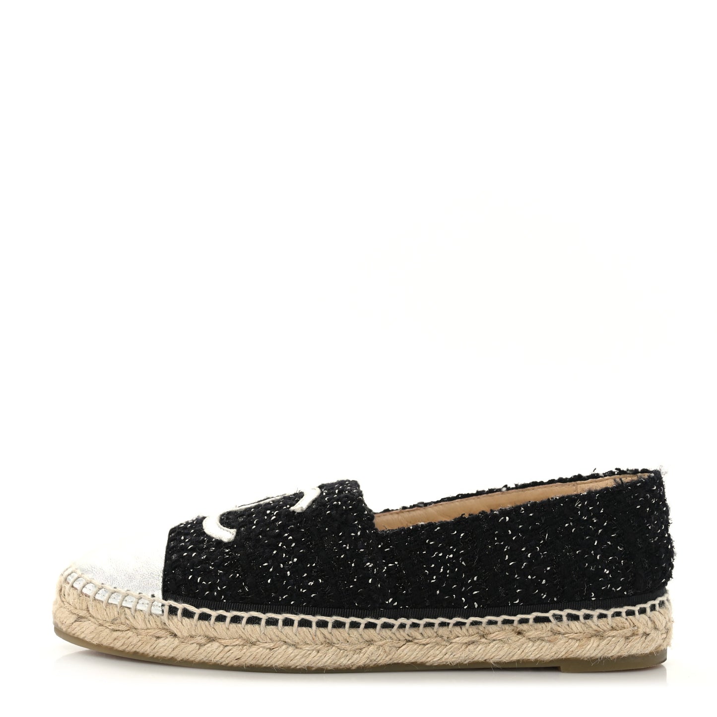 Metallic Lambskin Tweed CC Espadrilles 39 Black Silver
