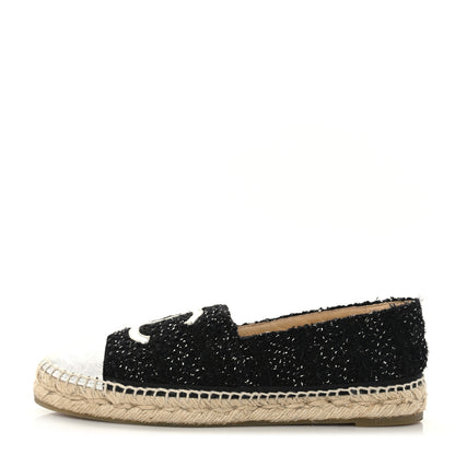Chanel Metallic Lambskin Tweed CC Espadrilles 39 Black Silver 1 of 8