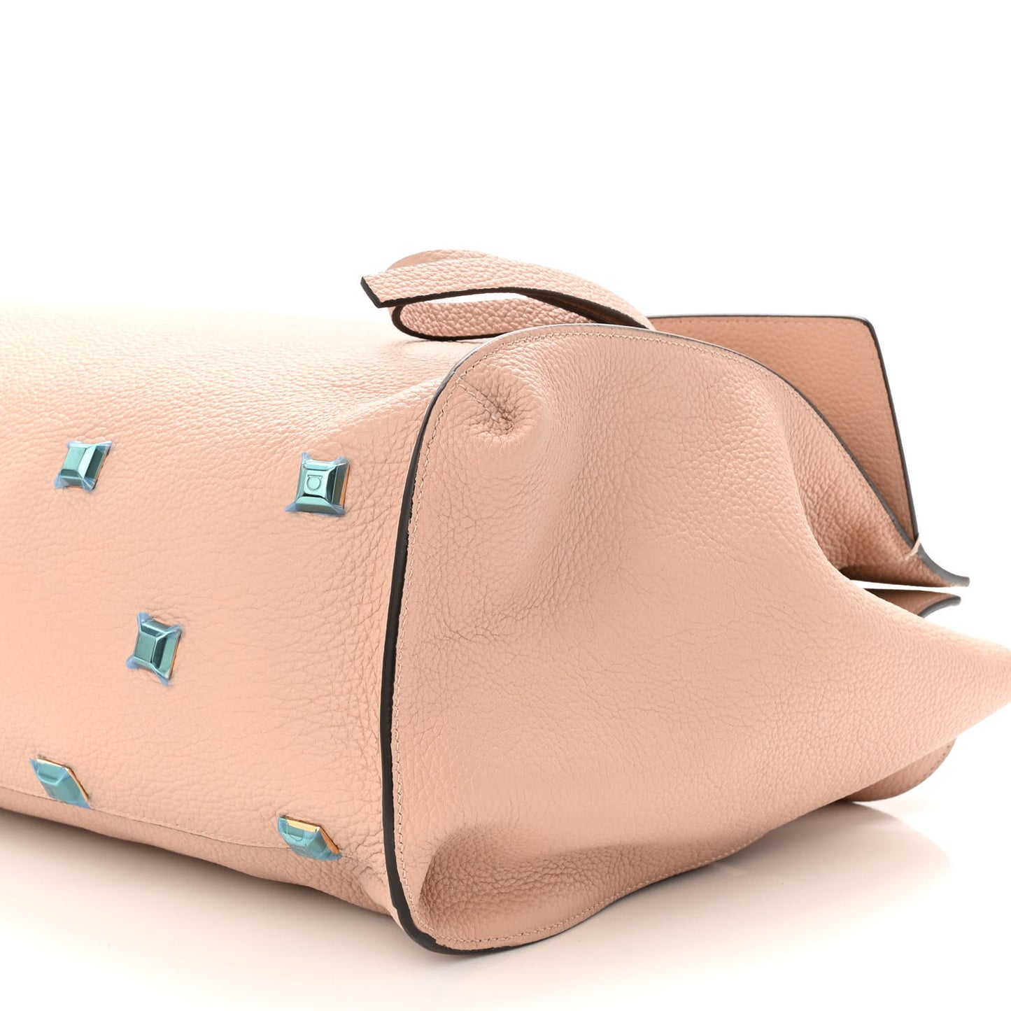Hammered Calfskin Medium Studio Top Handle Bag Beige