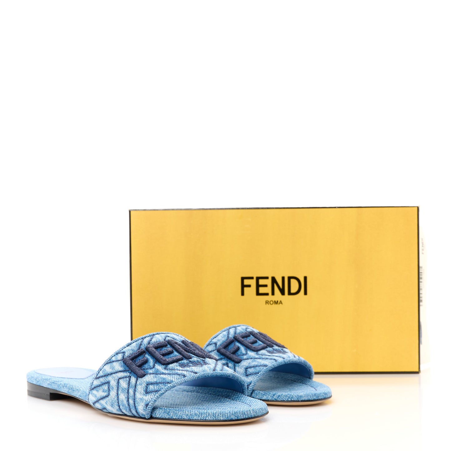 Denim Print Logo Flat Slide Sandals 39 Navy Blue