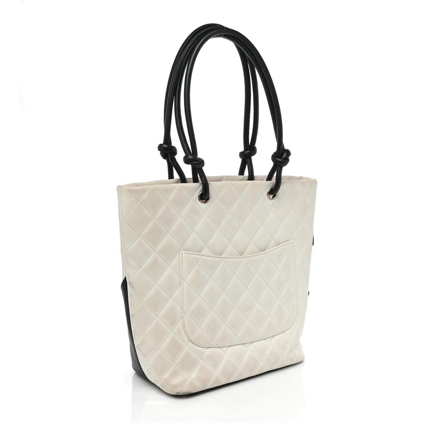 Calfskin Quilted Medium Cambon Tote White Black