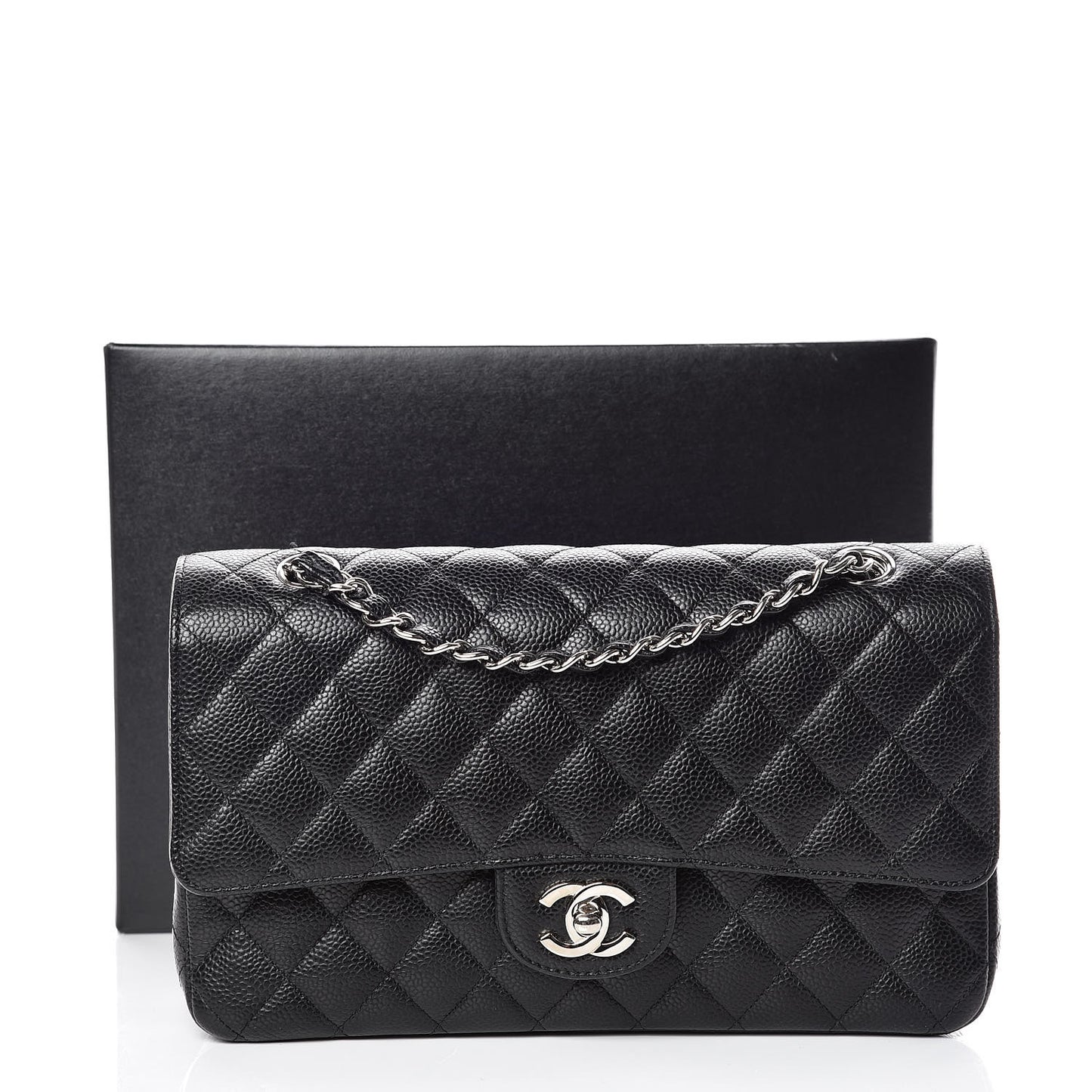 Caviar Quilted Medium Double Flap Black