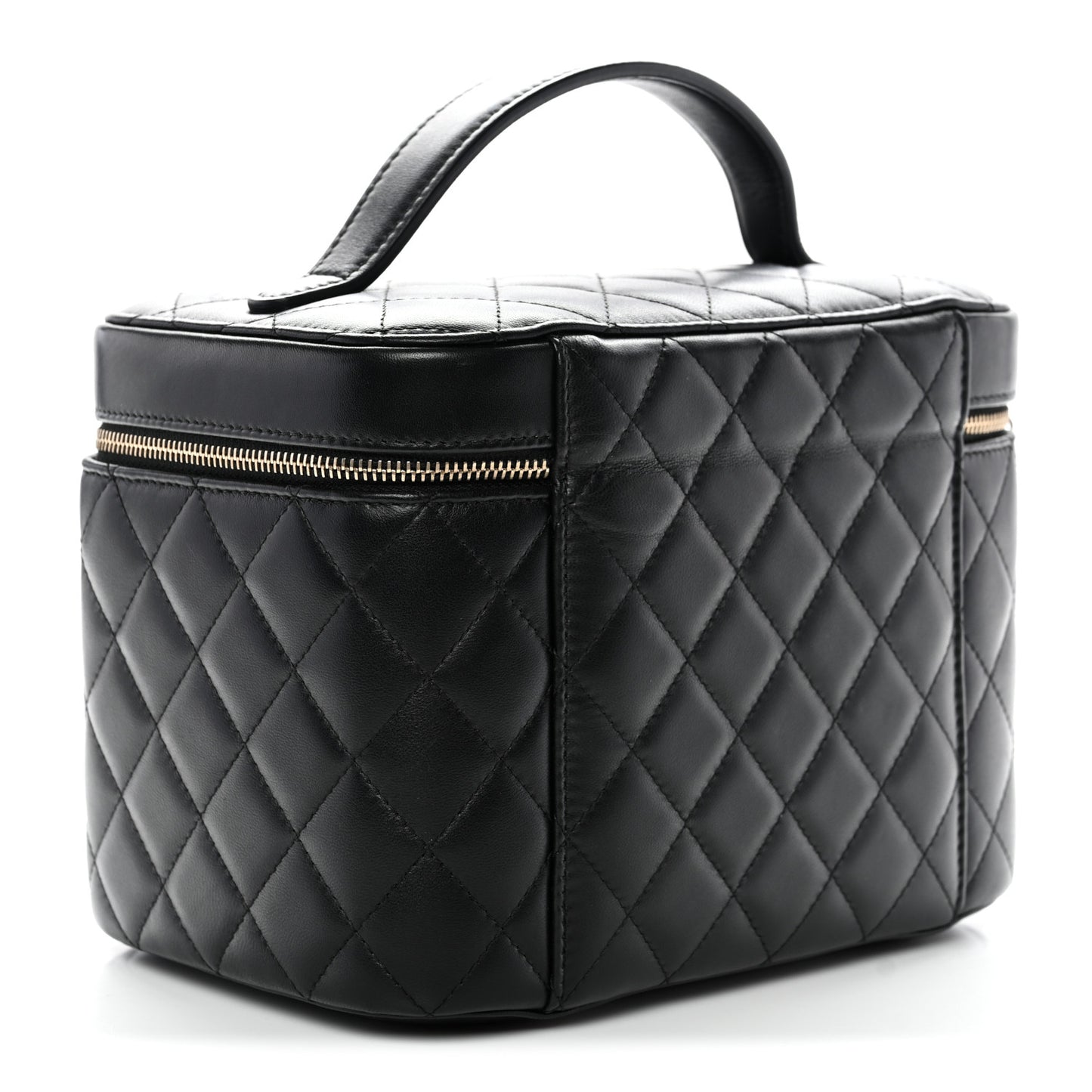 Lambskin Quilted Large Vanity Pouch Black