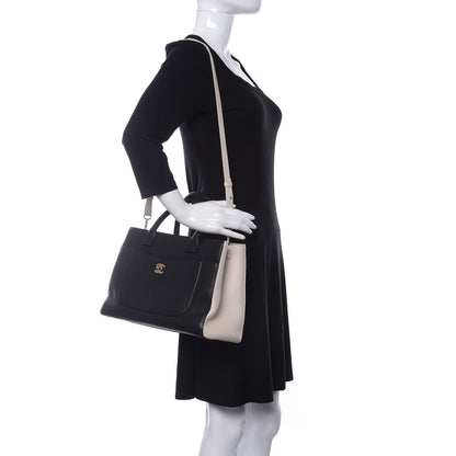Chanel Grained Calfskin Small Bi-Color Neo Executive Shopper Tote Black Beige 2 of 10