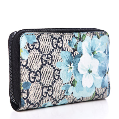 Gucci GG Supreme Monogram Blooms Zip Around Card Case Wallet Beige Blue Navy 3 of 7