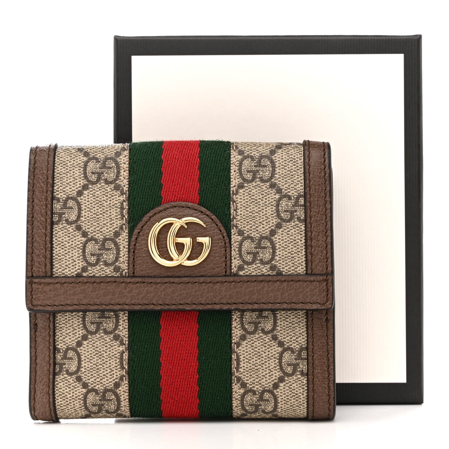 Gucci GG Supreme Monogram Web Ophidia French Flap Wallet Beige New Acero 9 of 9