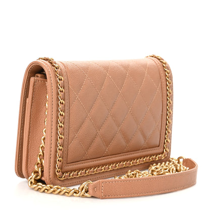 Chanel Caviar Quilted Chain Around Boy Wallet On Chain WOC Dark Beige 3 of 12