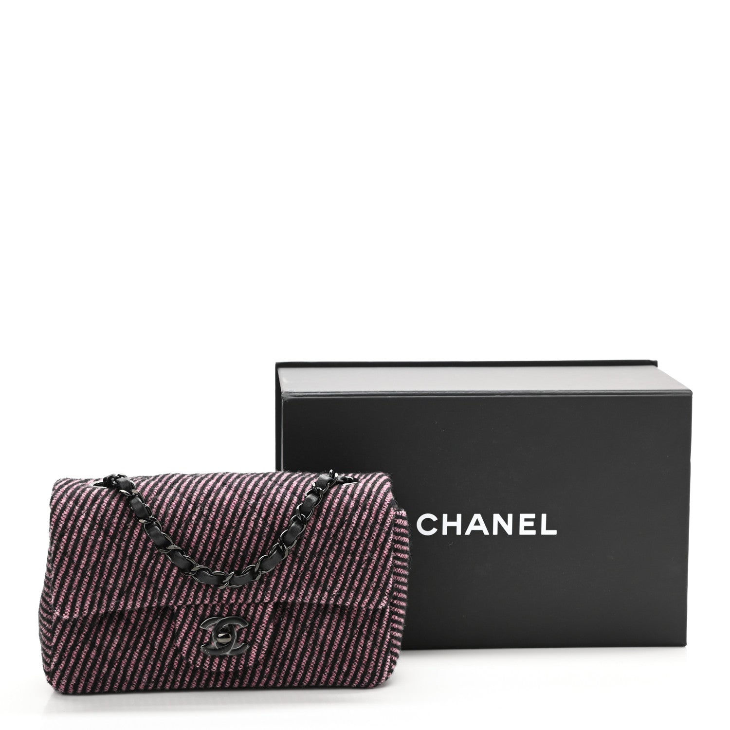 Chanel Wool Tweed Quilted Mini Rectangular Flap Pink Black 10 of 10