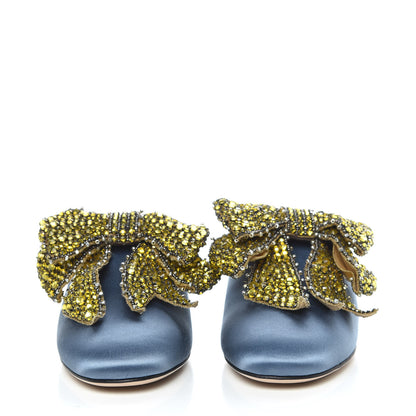 Gucci Silk Satin Crystal Embellished Bow Mules 39 Carta Zucchero 2 of 9