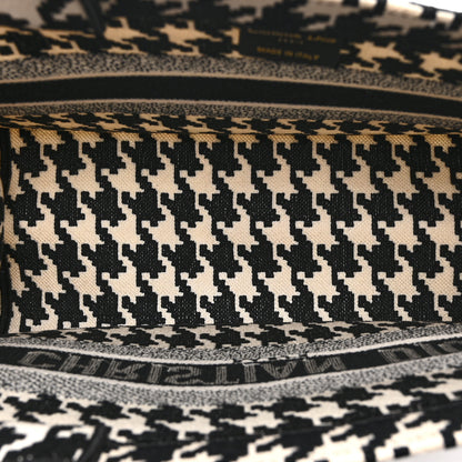 Christian Dior Canvas Houndstooth Embroidered Medium Book Tote Black White 5 of 10