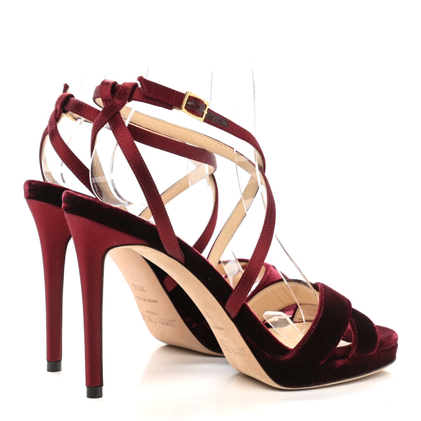 Velvet Satin Lola 120 Platform Sandals 35.5 Bordeaux