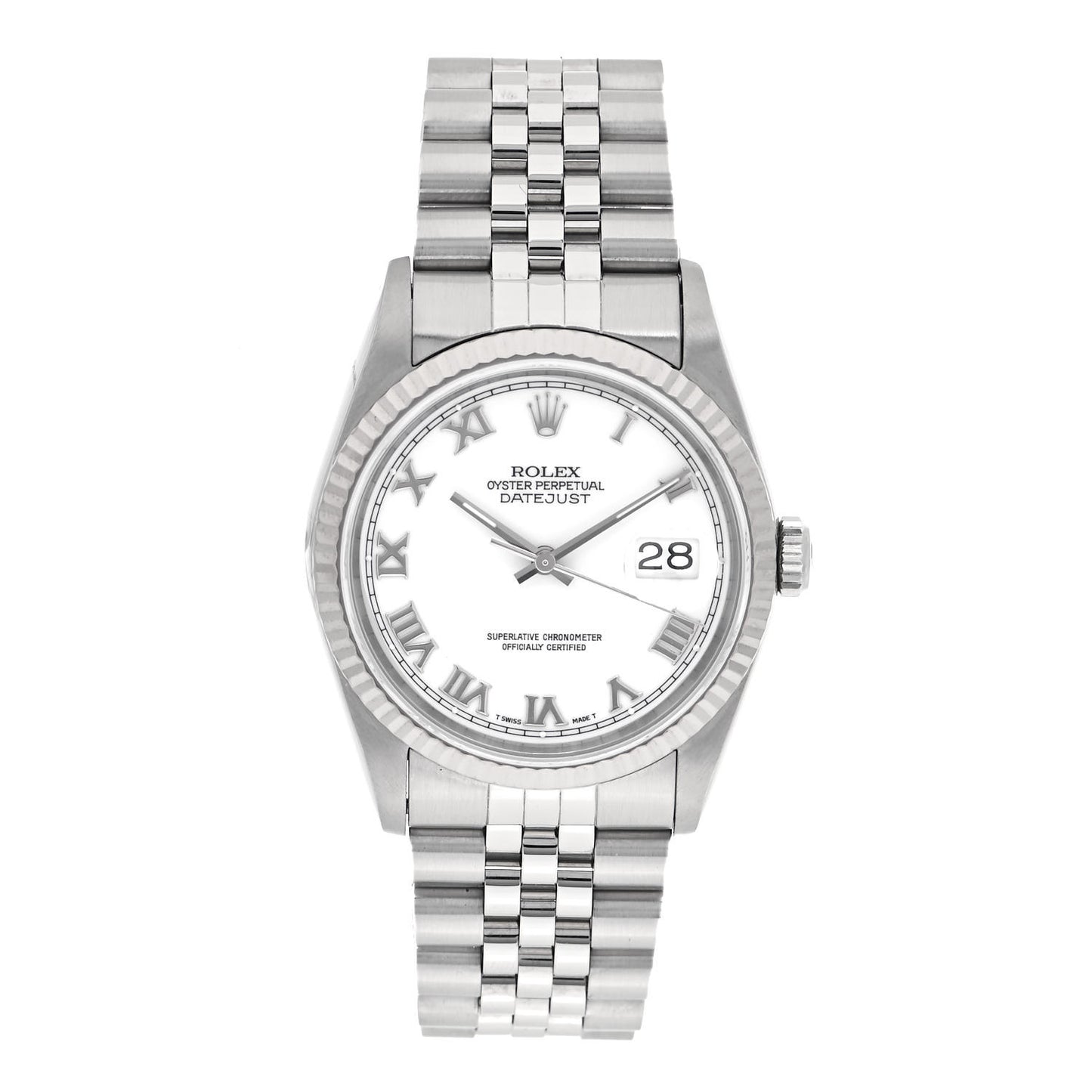 Stainless Steel 18K White Gold 36mm Oyster Perpetual Datejust Watch White Roman 16234