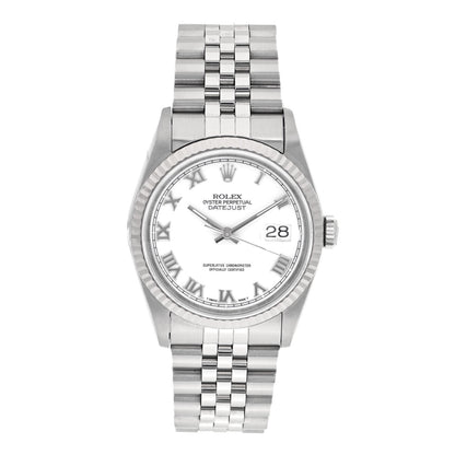 Rolex Stainless Steel 18K White Gold 36mm Oyster Perpetual Datejust Watch White Roman 16234 1 of 4