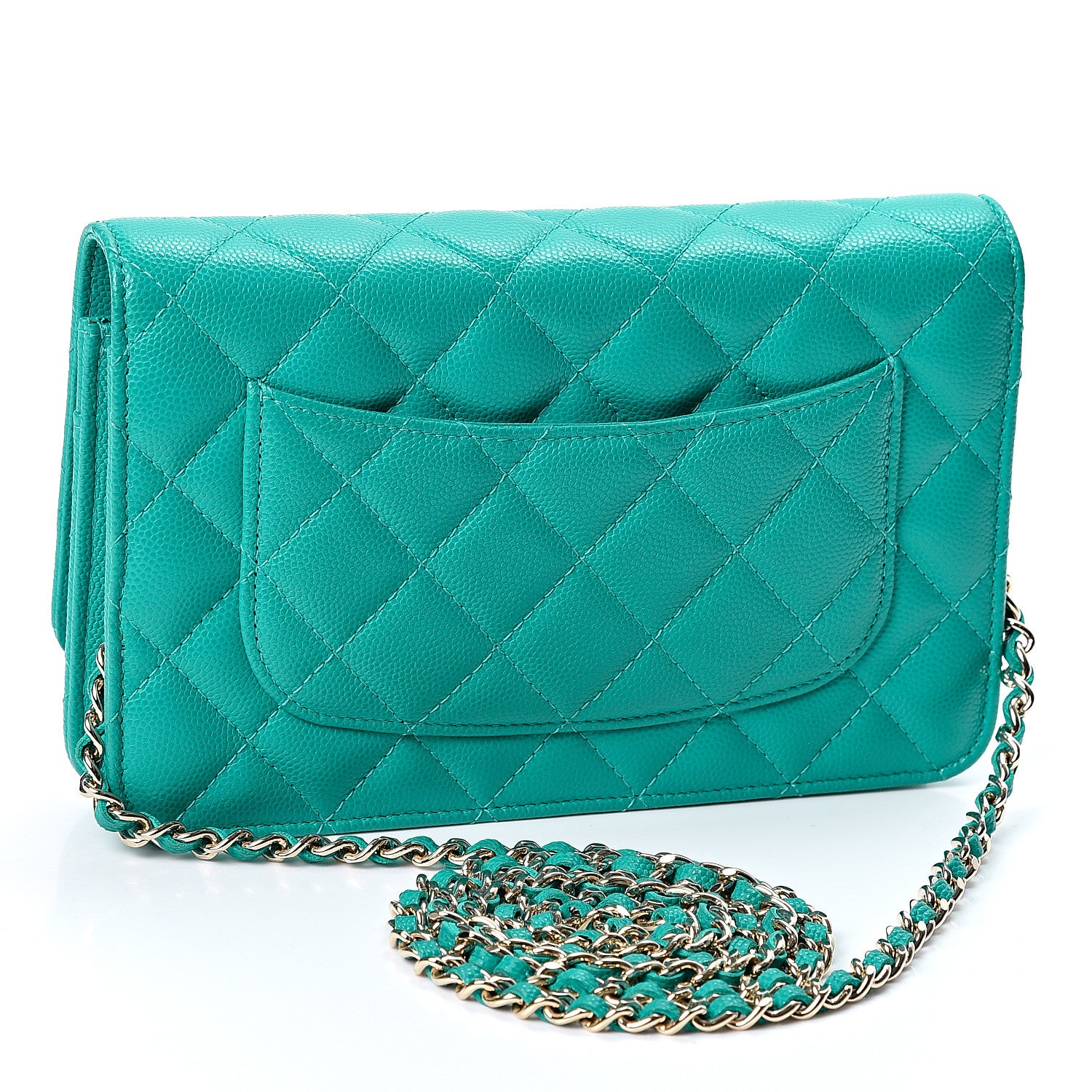 Chanel Caviar Quilted Wallet On Chain WOC Turquoise 2 of 9