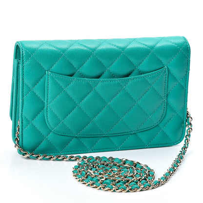 Chanel Caviar Quilted Wallet On Chain WOC Turquoise 2 of 9