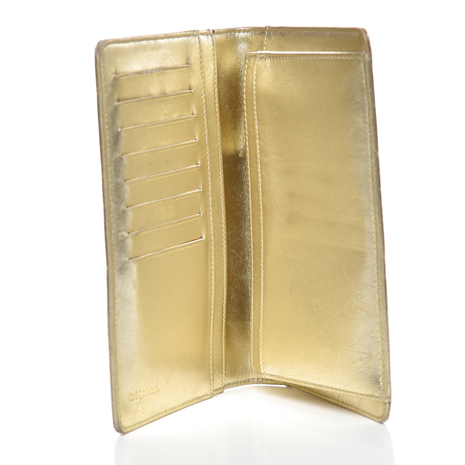 Chanel Metallic Patent Calfskin Quilted Lucky Symbols Yen Wallet Gold 5 of 16