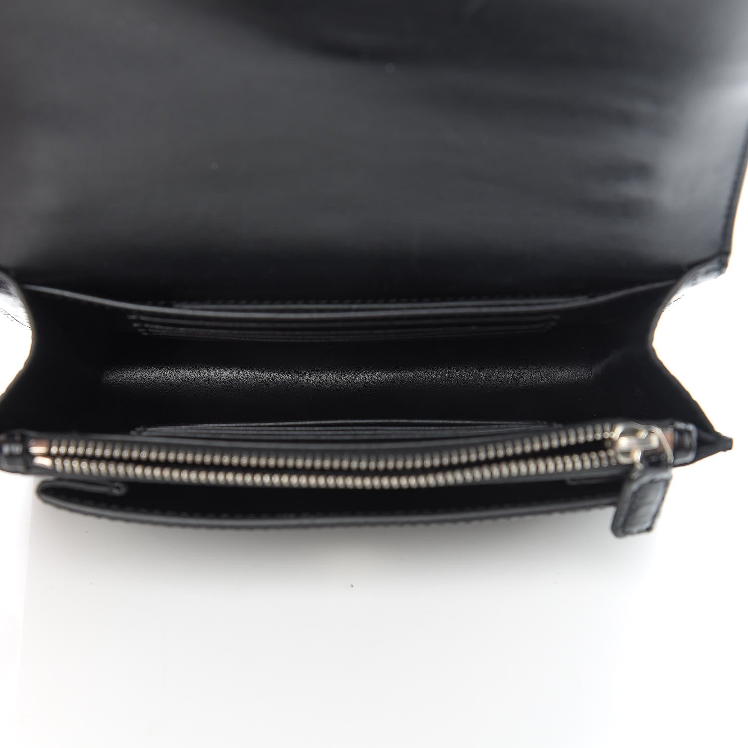 Saint Laurent Calfskin Crocodile Embossed Monogram Sunset Chain Wallet Black 5 of 10