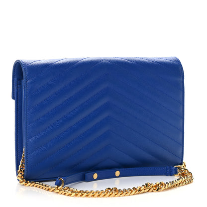 Saint Laurent Grain De Poudre Matelasse Chevron Monogram Chain Wallet Blue Majorelle 3 of 12