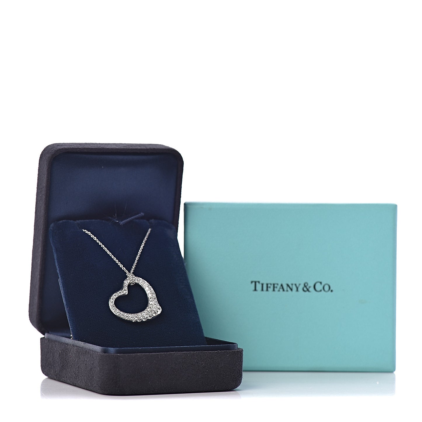 Platinum Diamond 22mm Elsa Peretti Open Heart Pave Pendant Necklace