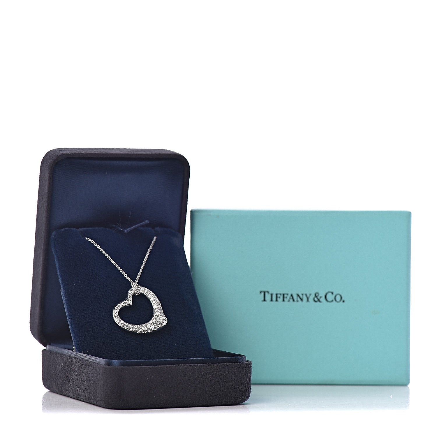 Tiffany Platinum Diamond 22mm Elsa Peretti Open Heart Pave Pendant Necklace 8 of 8