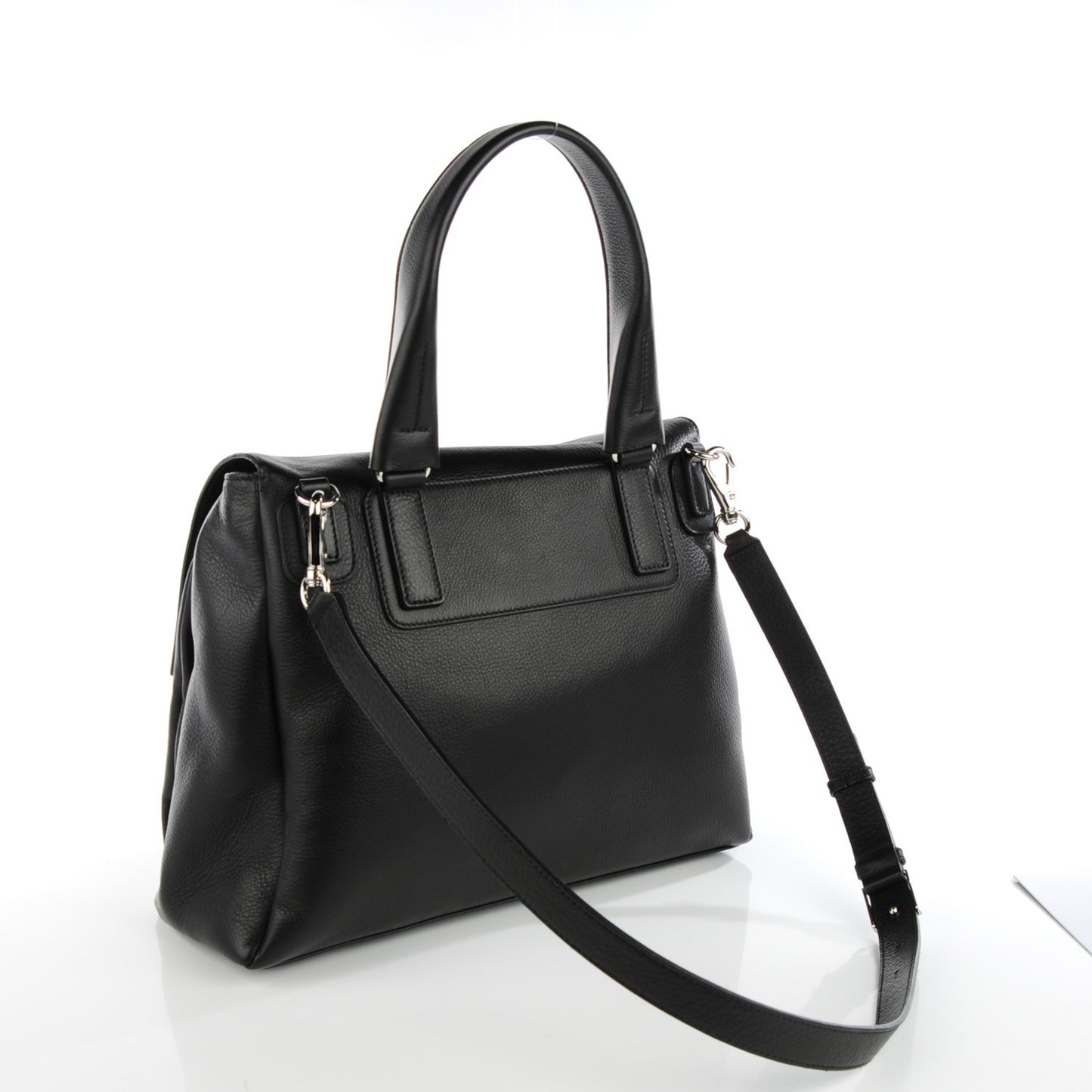 Waxy Grained Calfskin Medium Pandora Pure Flap Bag Black