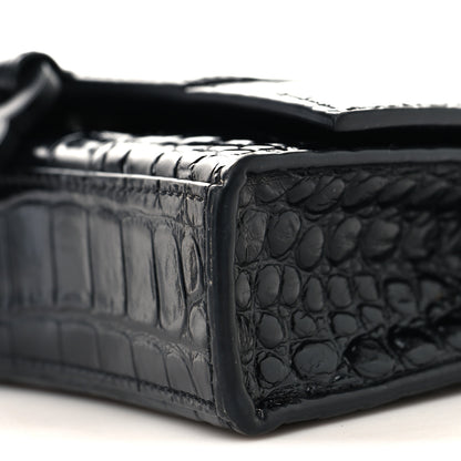 Balenciaga Shiny Calfskin Monochrome Crocodile Embossed Hourglass Chain Bag Black 9 of 10