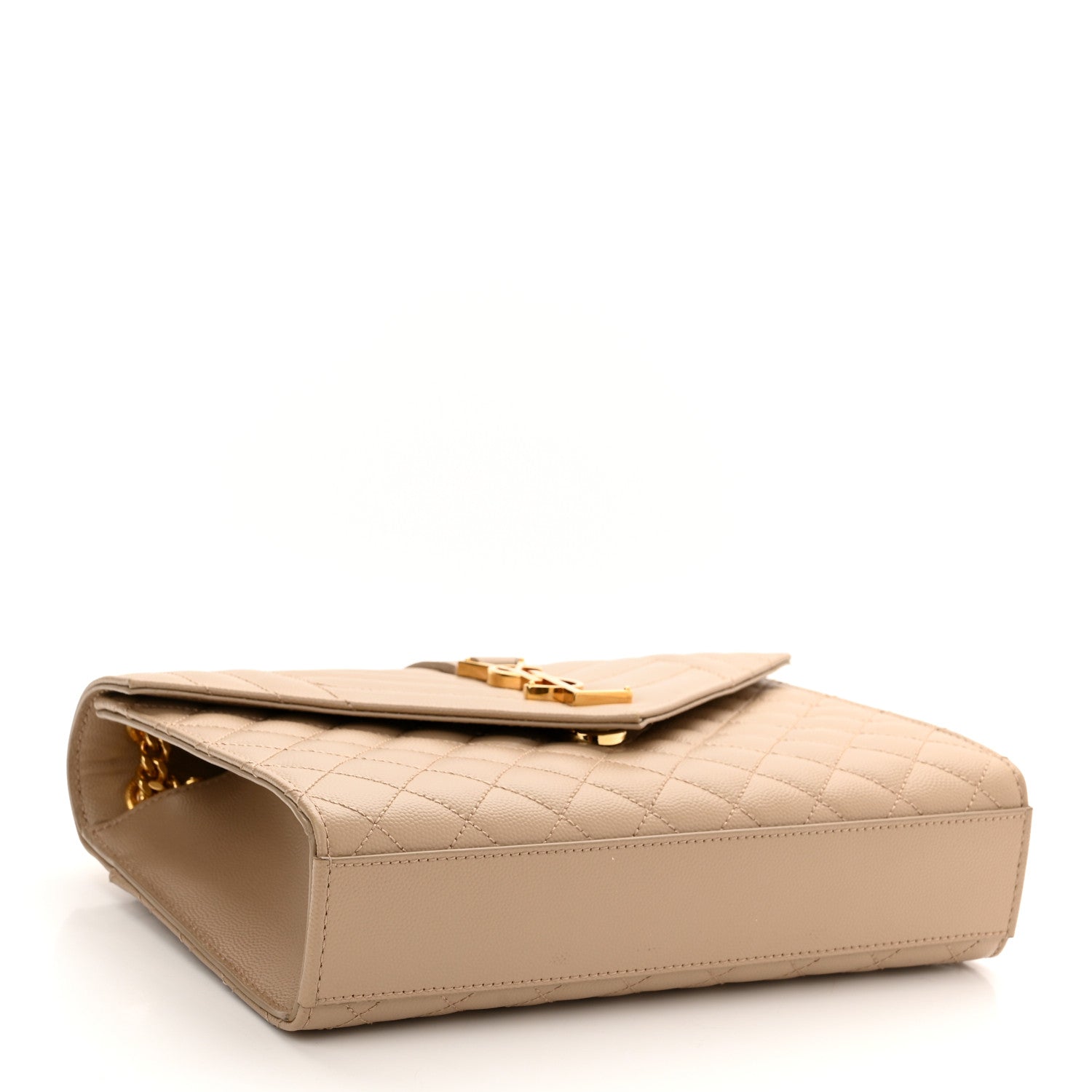Saint Laurent Grain De Poudre Textured Mixed Matelasse Medium Triquilt Monogram Satchel Dark Beige 4 of 11