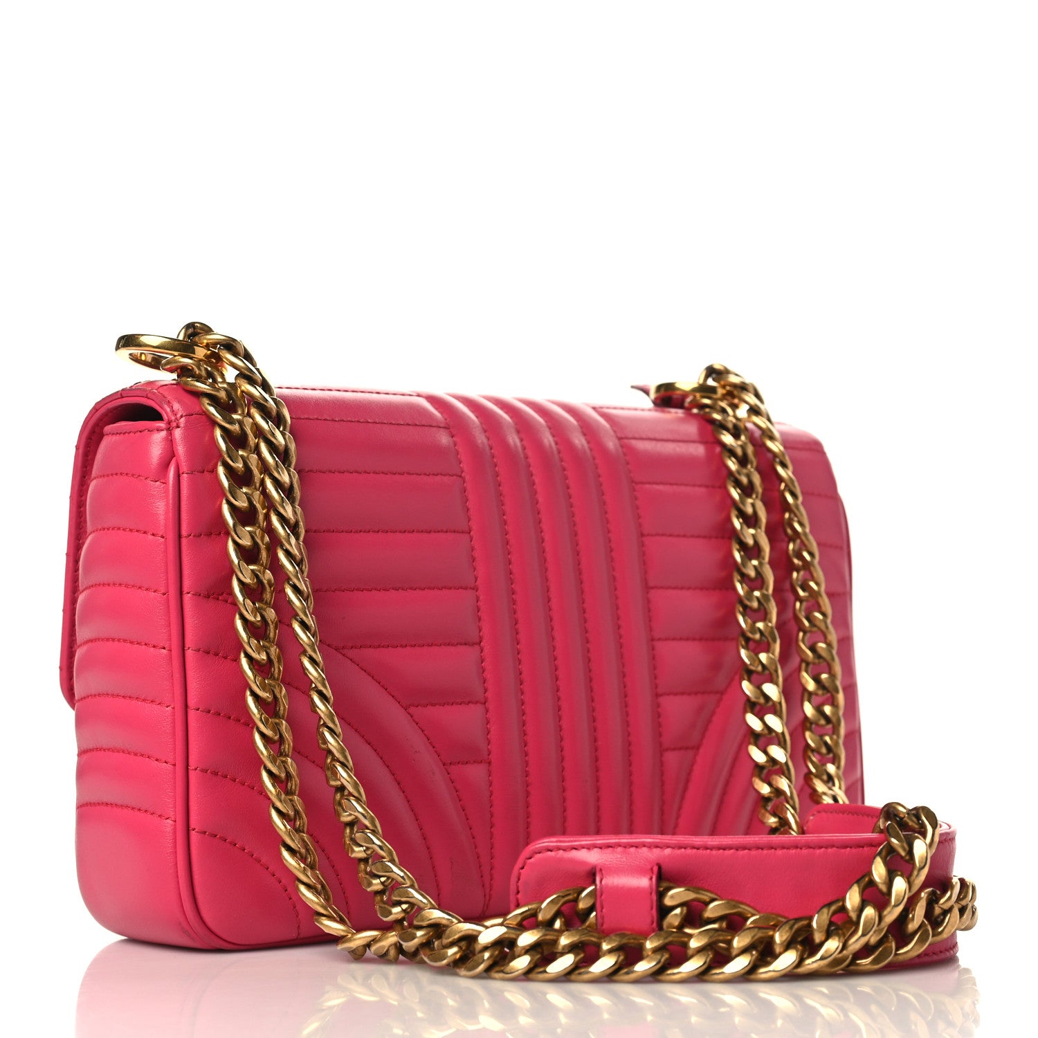 Prada Soft Calfskin Impunture Diagramme Medium Chain Flap Shoulder Bag Magenta 3 of 13