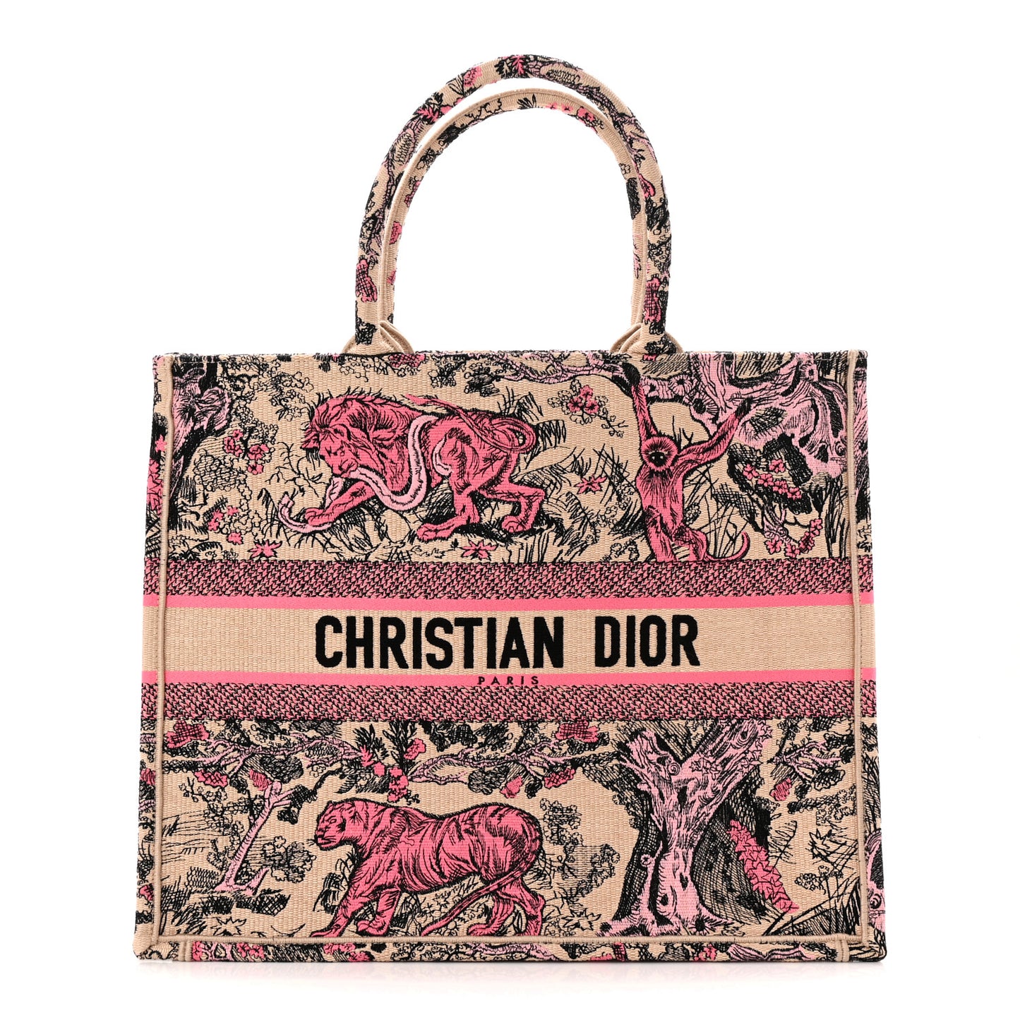 Canvas Toile De Jouy Embroidered Large Book Tote Rose Multicolor