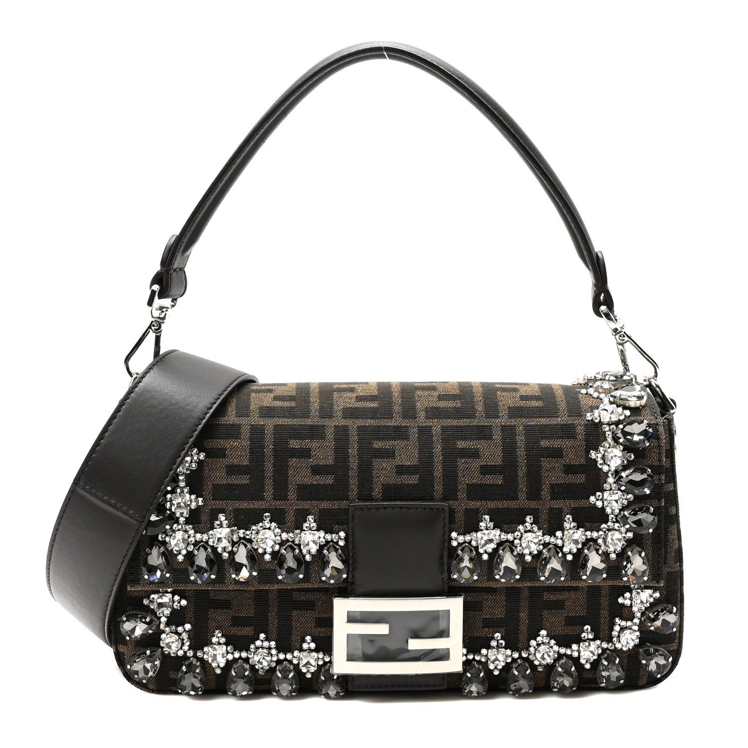Fendi Fabric Jacquard FF 1974 Crystal Embellished Baguette Tobacco Moro Multicolor 1 of 10