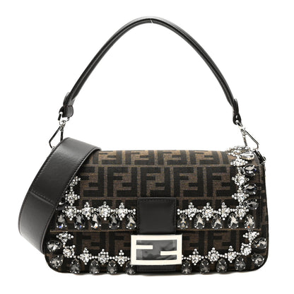 Fendi Fabric Jacquard FF 1974 Crystal Embellished Baguette Tobacco Moro Multicolor 1 of 10