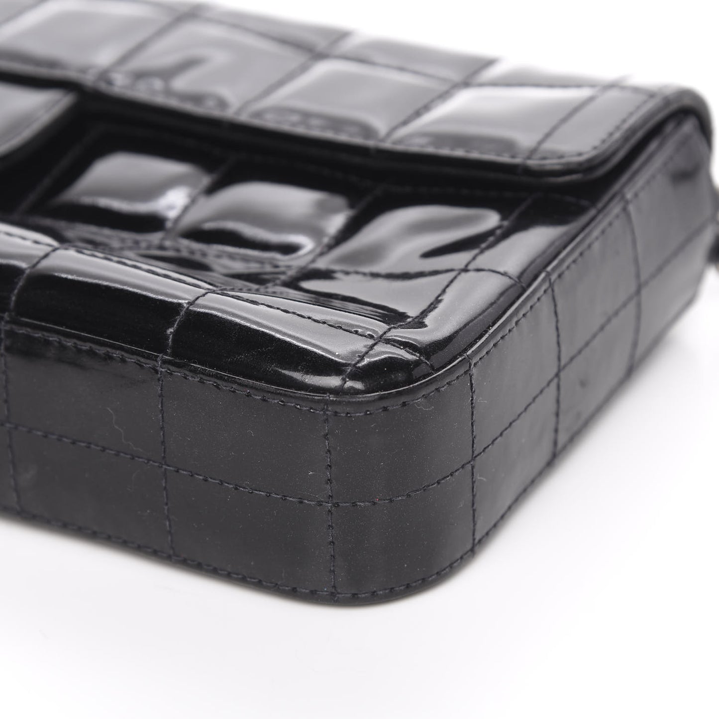 Patent Quilted East West Chocolate Bar Flap Black