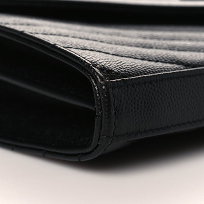 Saint Laurent Grain De Poudre Matelasse Chevron Monogram Chain Wallet Black 9 of 11