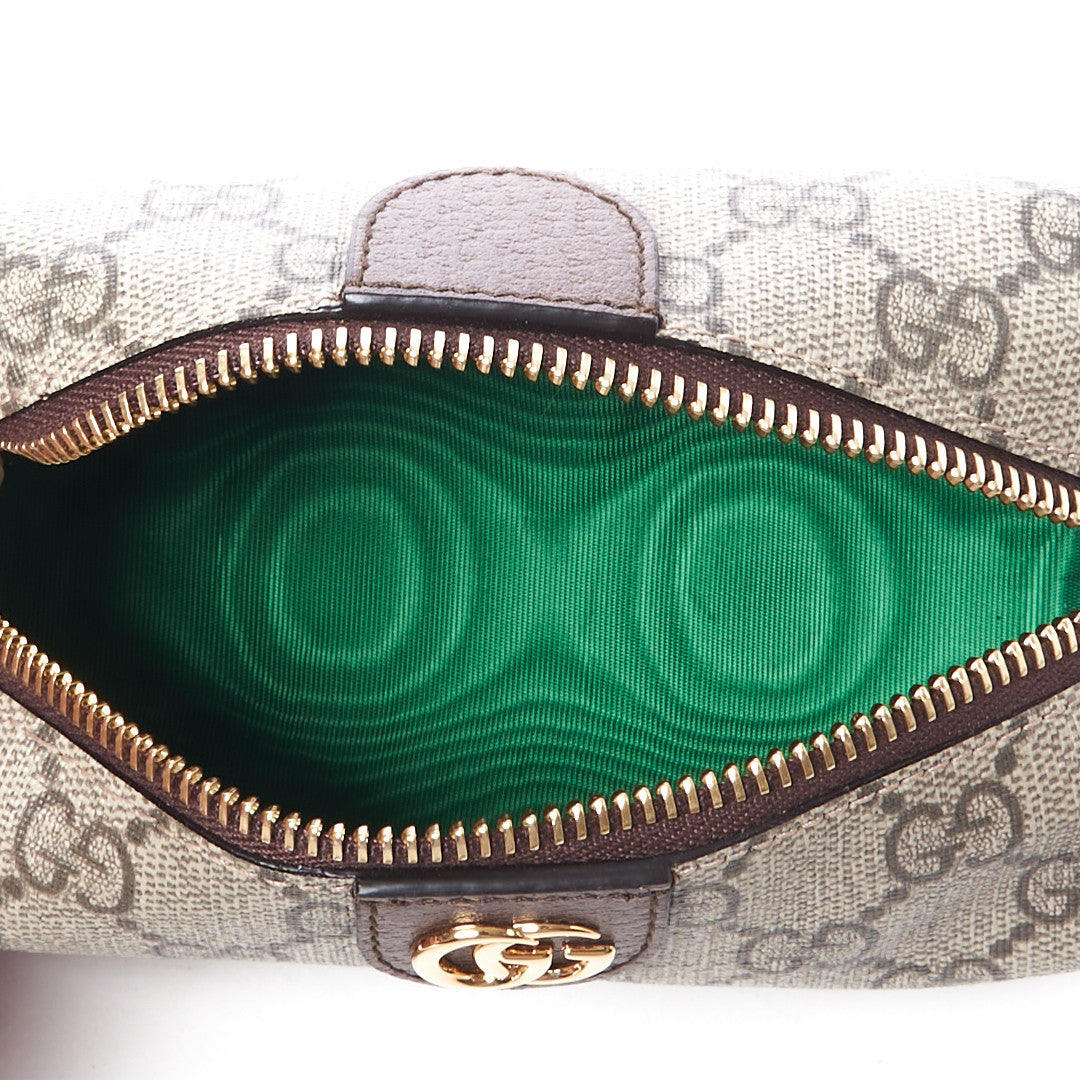 Soft GG Supreme Monogram Calfskin Small Ophidia Cosmetic Case Beige Ebony New Acero