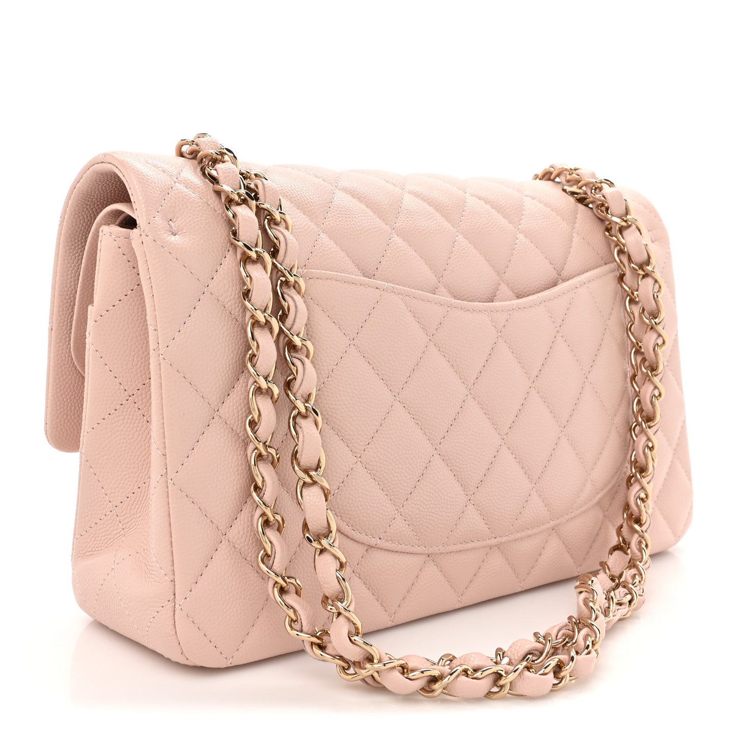 Caviar Quilted Medium Double Flap Light Pink