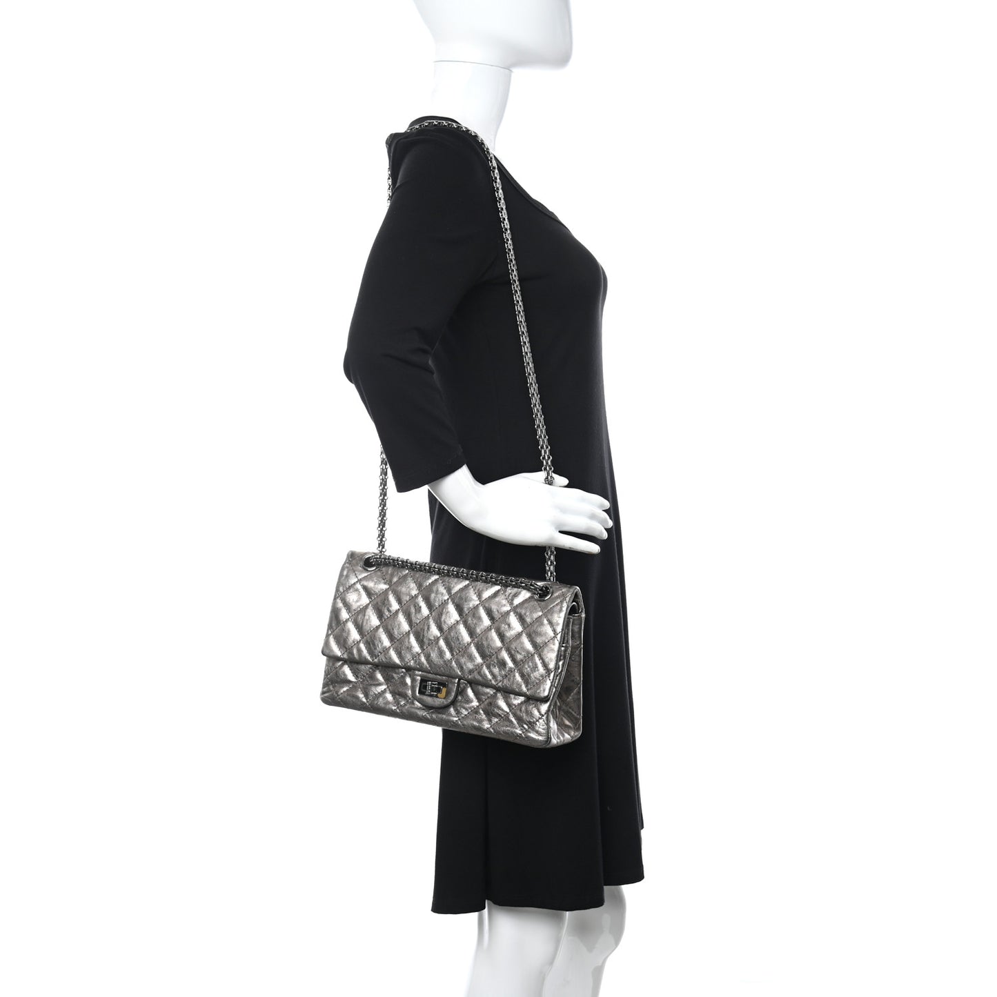 Metallic Aged Calfskin Quilted 2.55 Reissue 226 Flap Dark Silver