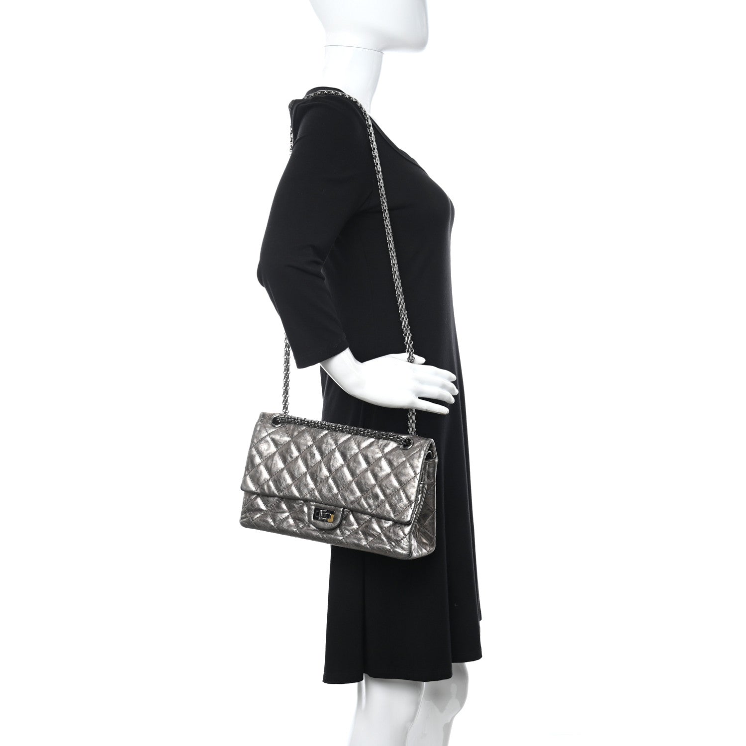 Chanel Metallic Aged Calfskin Quilted 2.55 Reissue 226 Flap Dark Silver 2 of 21