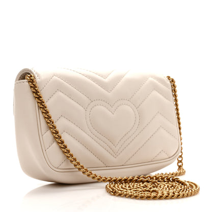 Gucci Calfskin Matelasse Super Mini GG Marmont Shoulder Bag White 3 of 10