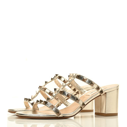 Valentino Garavani Metallic Nappa Rockstud 60mm Caged Slide Sandals 37 Gold 3 of 8
