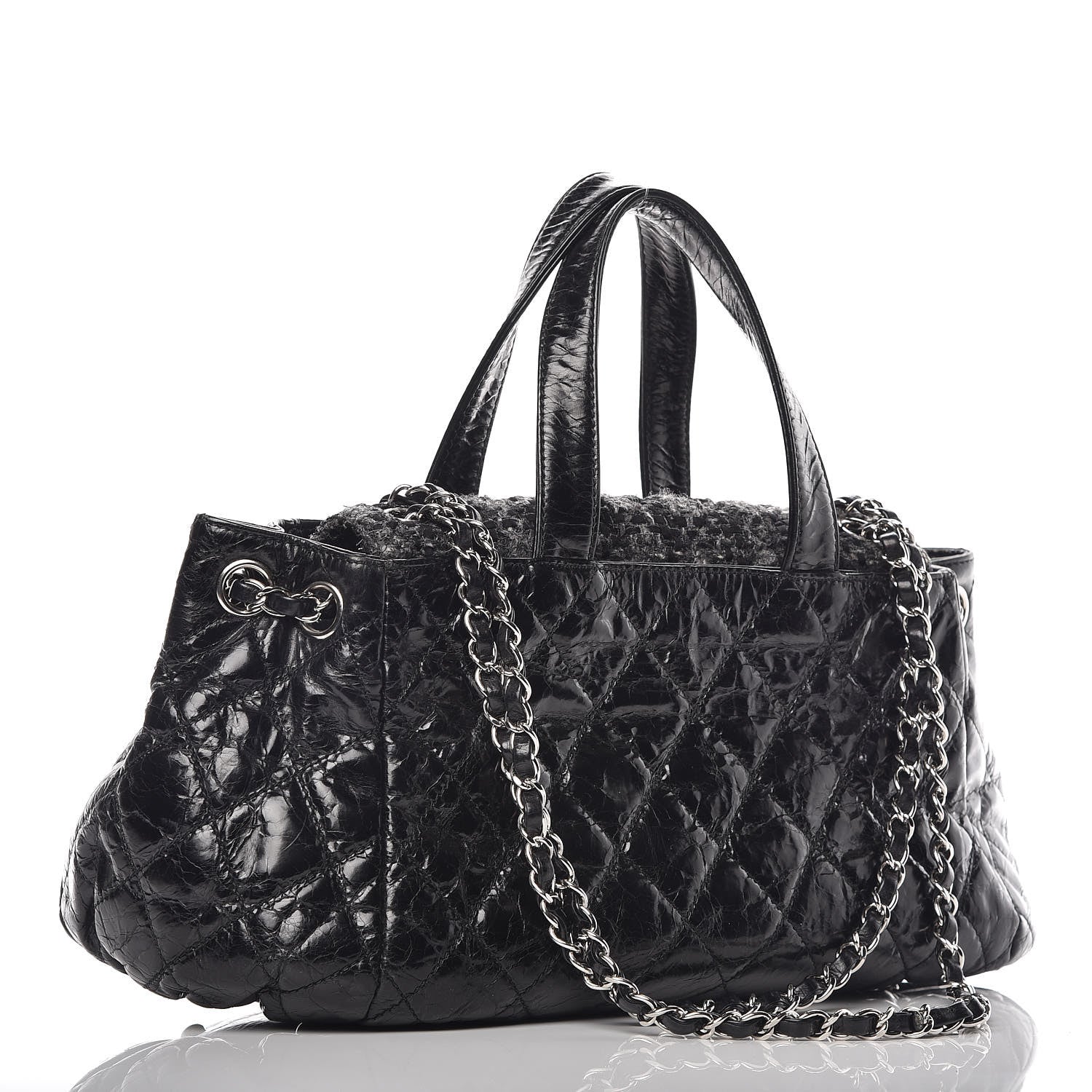 Chanel Glazed Calfskin Quilted Tweed Small Portobello Tote Black 3 of 10