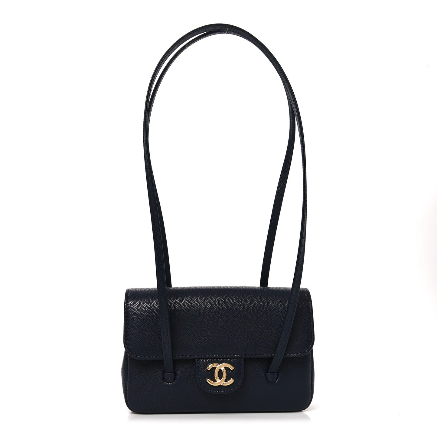 Shiny Caviar Mini Preppy Coco Shoulder Bag Dark Blue