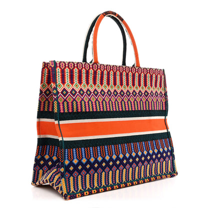Christian Dior Canvas Embroidered Large Book Tote Orange Multicolor 3 of 13