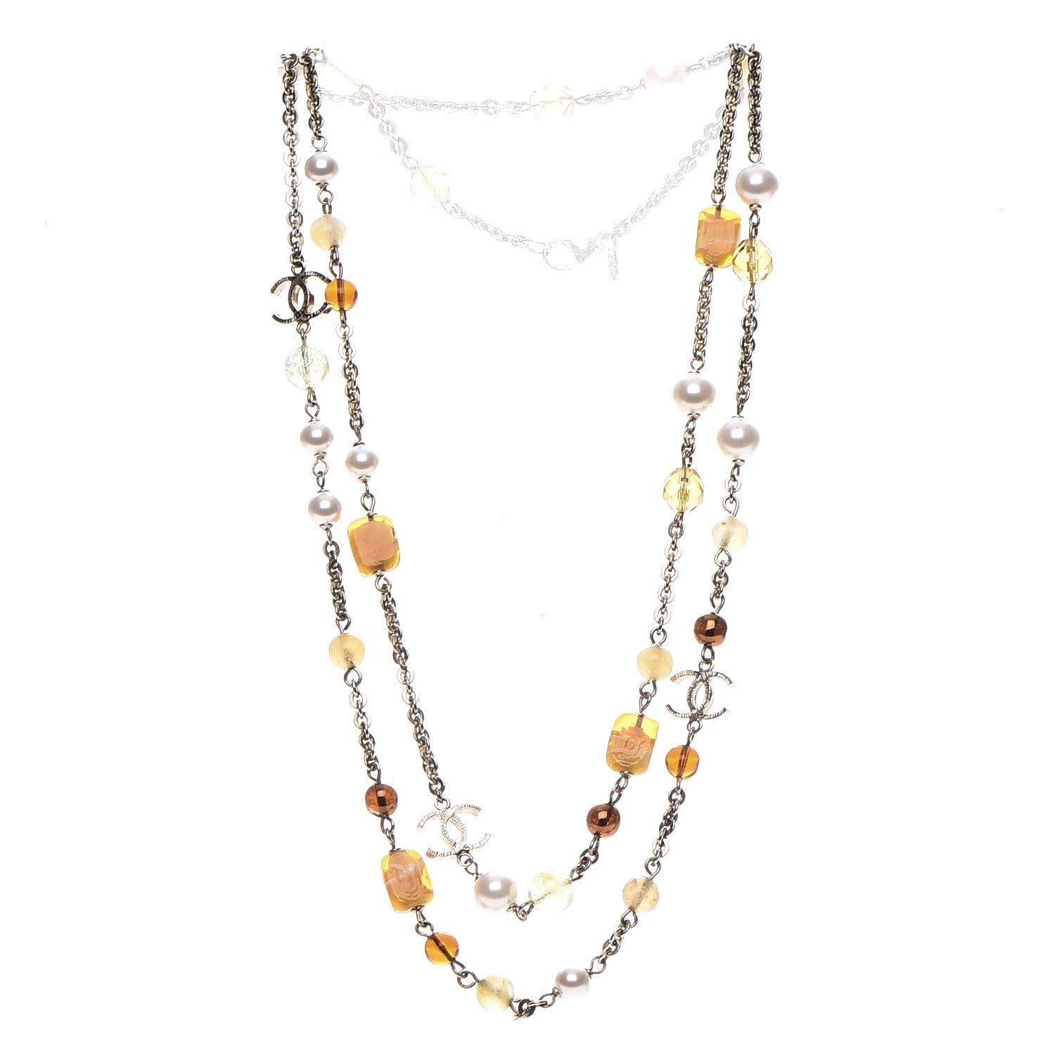 Chanel Pearl Beaded CC Long Necklace Brown Gold 3 of 6