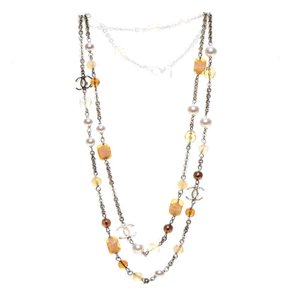 Chanel Pearl Beaded CC Long Necklace Brown Gold 3 of 6